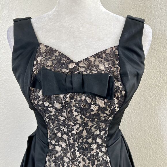 Vintage Lilli Diamond 1960s Black Chiffon Lace Bubble Bow Detail Pencil Dress - Picture 2 of 16
